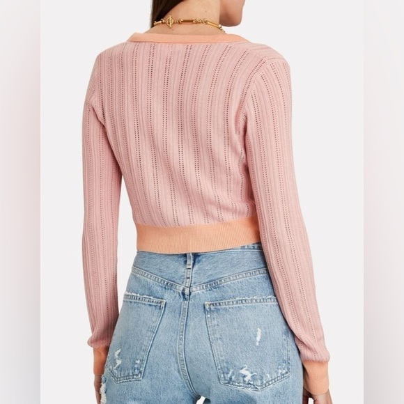 For Love & Lemons Phoebe Cropped Pointelle Cardigan, Apricot, Size S - Picture 3 of 11